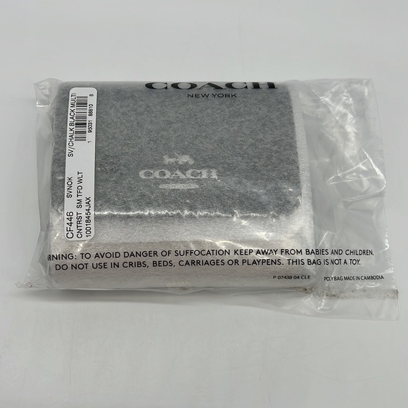 Coach Small Trifold Wallet Silver/Chalk Black Multi - Picture 13 of 15